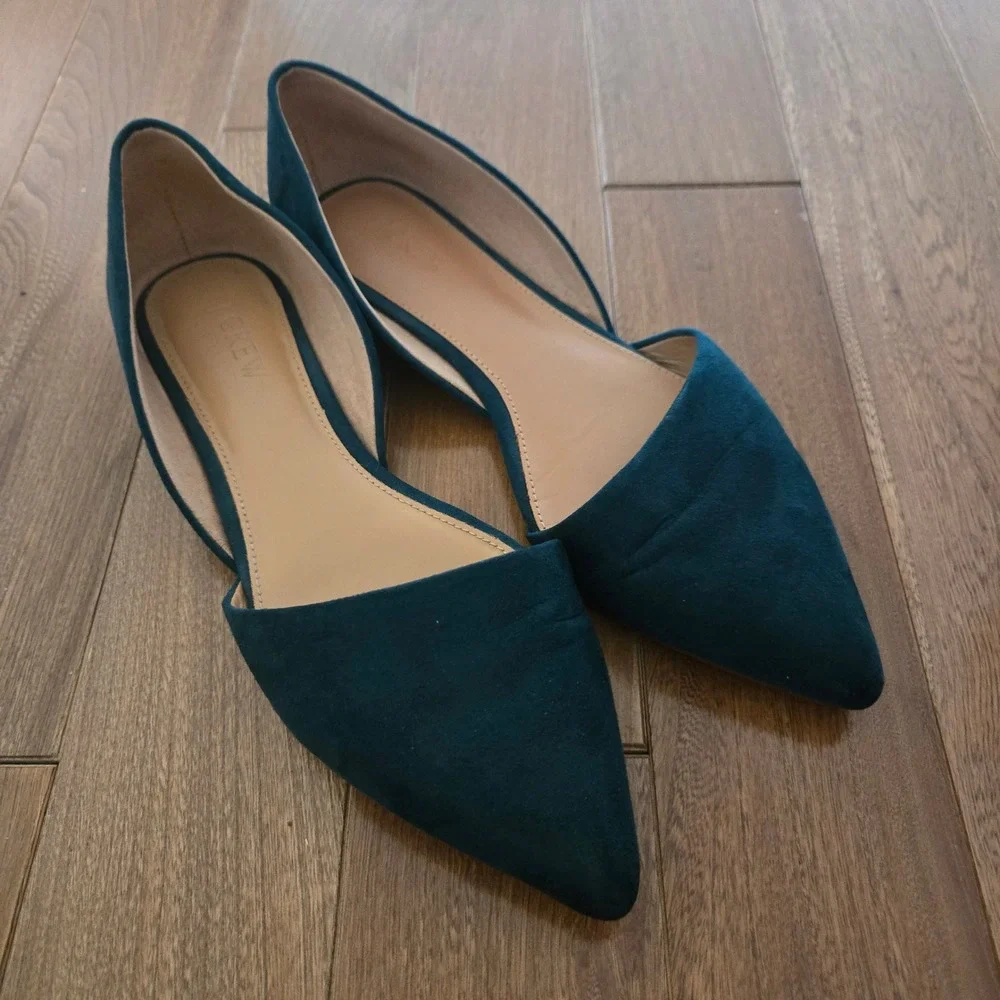 J.Crew Womens Pointed Toe Zoe D'Orsay Flats Teal Blue BH954 Sz 8 Classic Office